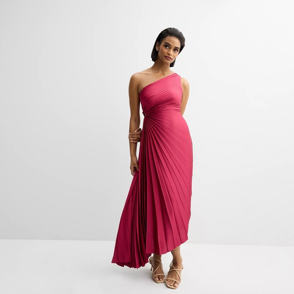 Kohl's Pink Asymmetrical Pleated One-Shoulder Gown NWT